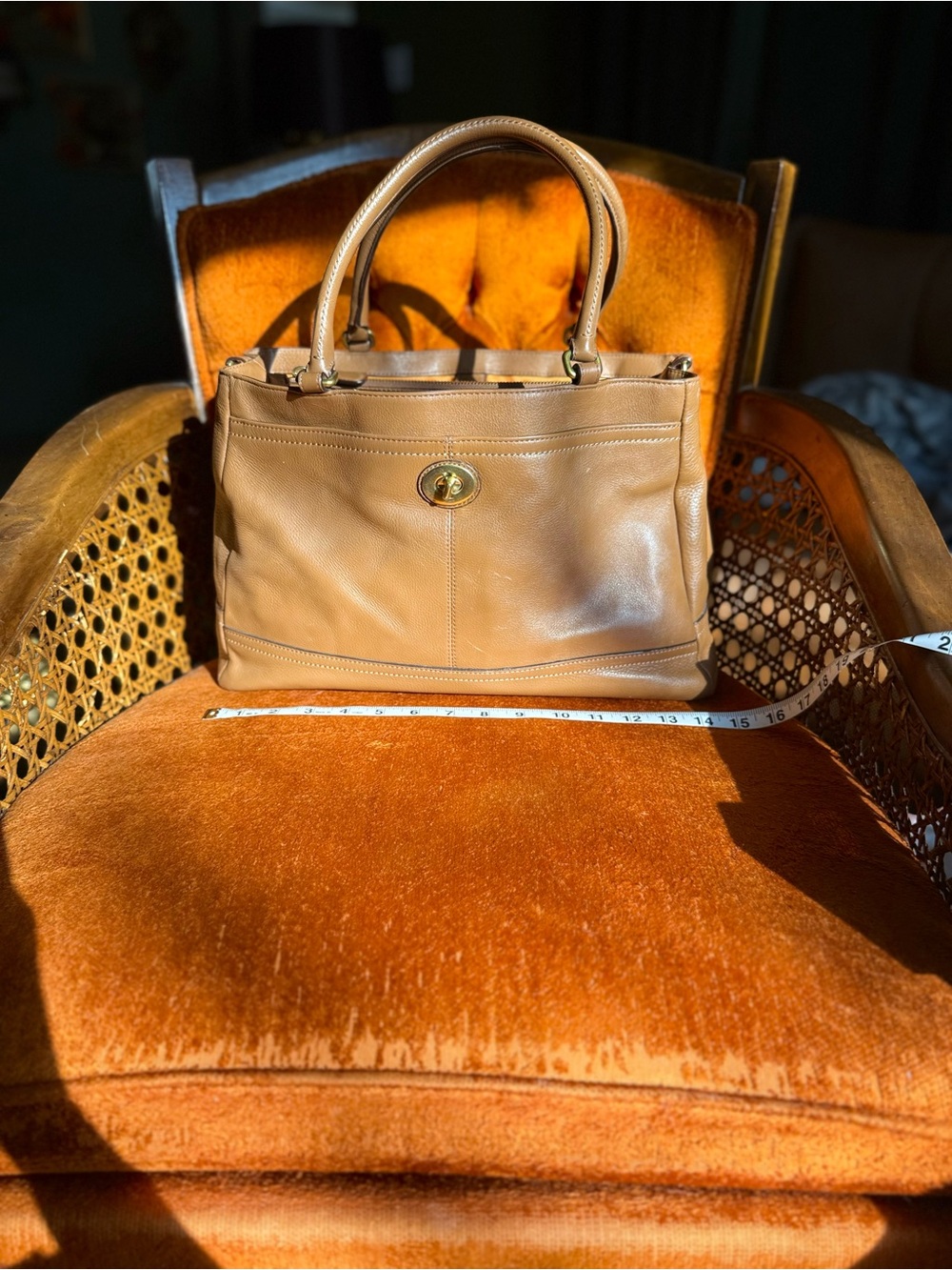 Coach Tan Leather Satchel with Gold Turn-Lock